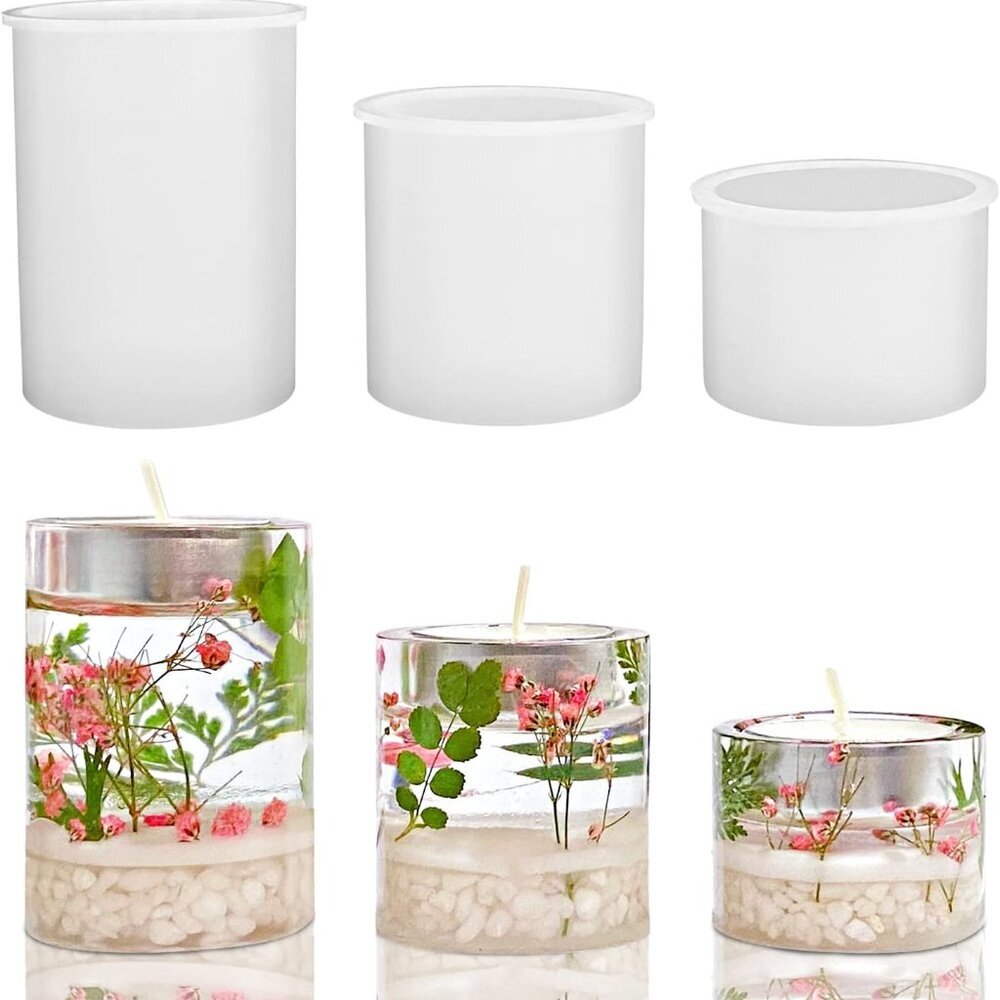 3 Size Tealight Candle Holder Mold for Epoxy Resin, Silicone Pillar Cylinder Can